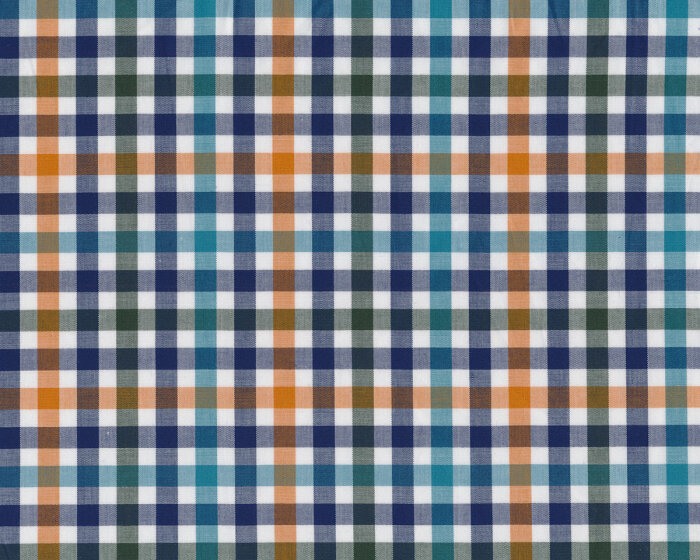Designer Hemdenstoff CONTINI aus Italien, kariert, türkis-orange