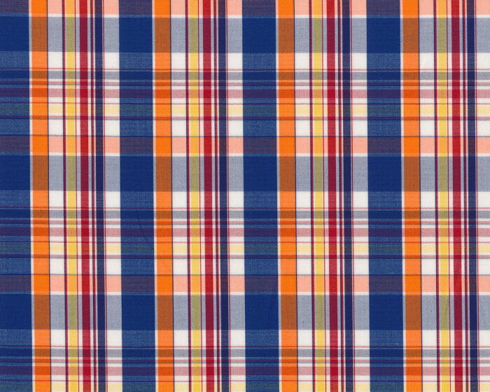 Designer Hemdenstoff CONTINI aus Italien, Streifen-Karo, blau-orange