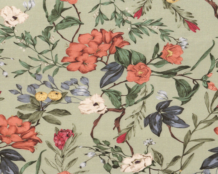 Designer-Viskose-Stretch MARTINO, Blütenzweige, schilfgrün