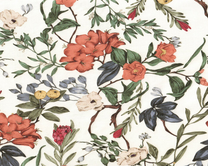 Designer-Viskose-Stretch MARTINO, Blütenzweige, gebrochenes weiß