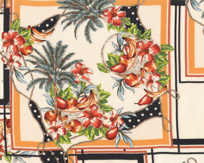 Designer-Viskose-Twill MESSINA, Blumen-Früchte-Bouquets