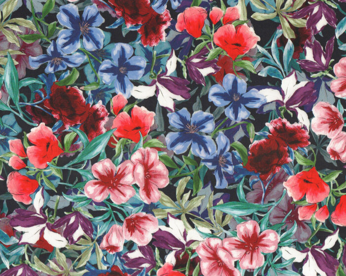 Designer-Baumwoll-Stretch MARIANA, Mohnblüten, rot