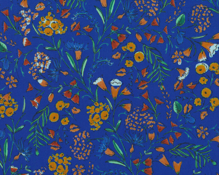 Designer-Baumwoll-Viskosestoff MATTIS, Wiesenblumen, blau