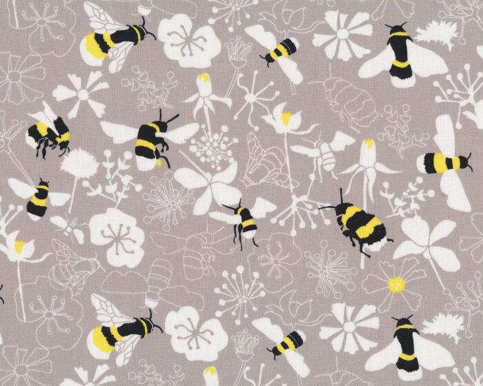 40 cm Reststück Westfalenstoff KYOTO, Bienen, natur-sonnengelb