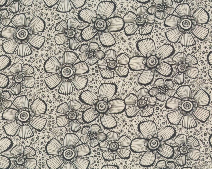 Patchworkstoff LOVE IS SPOKEN HERE, Blumen, schwarz, Cori Dantini