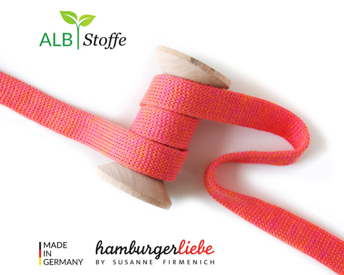 Hoodie-Kordel CORD ME MELANGE, flach, Albstoffe 20 mm pink-orange