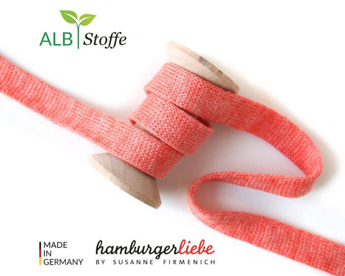 Hoodie-Kordel CORD ME MELANGE, flach, Albstoffe 20 mm lachsrot