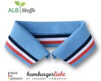 Polokragen zum Annähen POLO ME COLLEGE, hellblau-orange, Albstoffe S, 38 cm