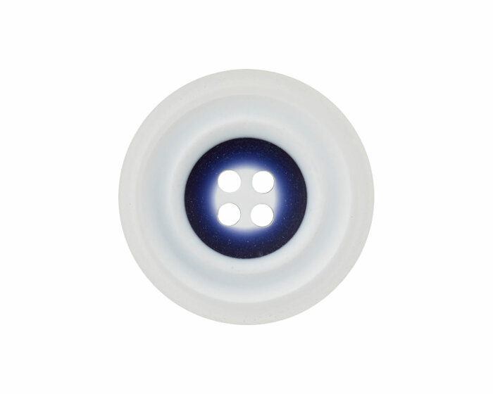Kunststoffknopf mit Relief-Ringen, Union Knopf weiß-blau 15 mm