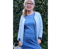 Baumwolljersey CRAYON, Streifen, taubenblau, Lila-Lotta