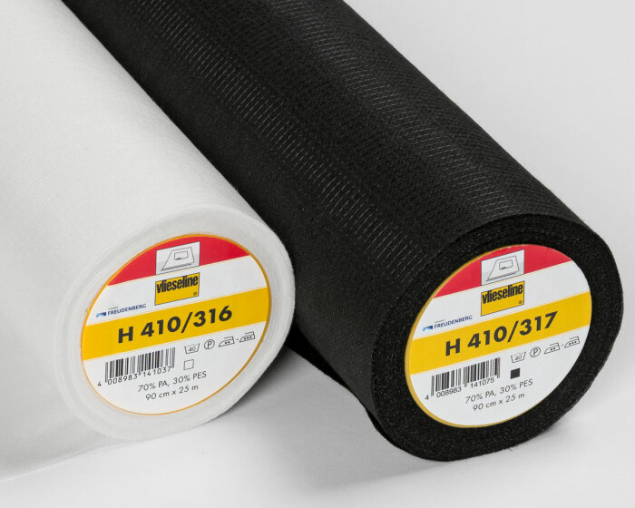 Bügeleinlage H 410, weiß und schwarz, Vlieseline schwarz