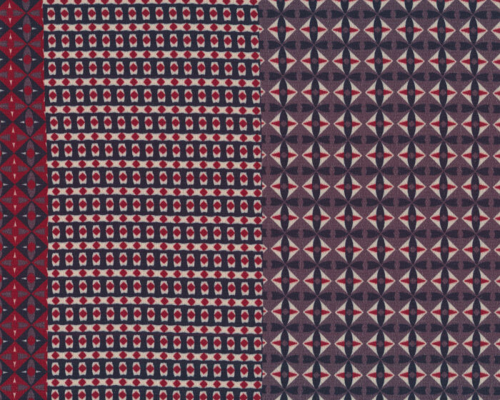 Viskosekreppstoff ADELINDE, Blüten-Rauten Bordüre, dunkelrot