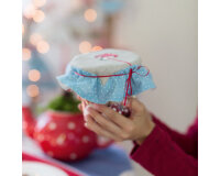 80 cm Reststück Baumwollstoff TUPFEN, taubenblau,...