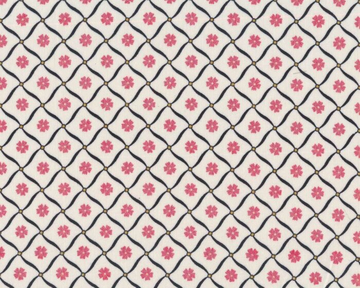 Metallic-Patchworkstoff JUBILEE, Blumenraster, weiß-rot