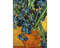 60-cm-Rapport Reststück Patchworkstoff VINCENT VAN GOGH, Still-Leben Vase mit Iris, goldgelb-blau