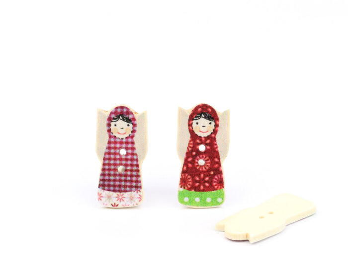 Holzknopf ENGEL, 2 Designs rot-grün
