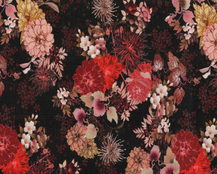Viskose-Rippen-Jersey BAHARI, Blumen schwarz-pastellrot