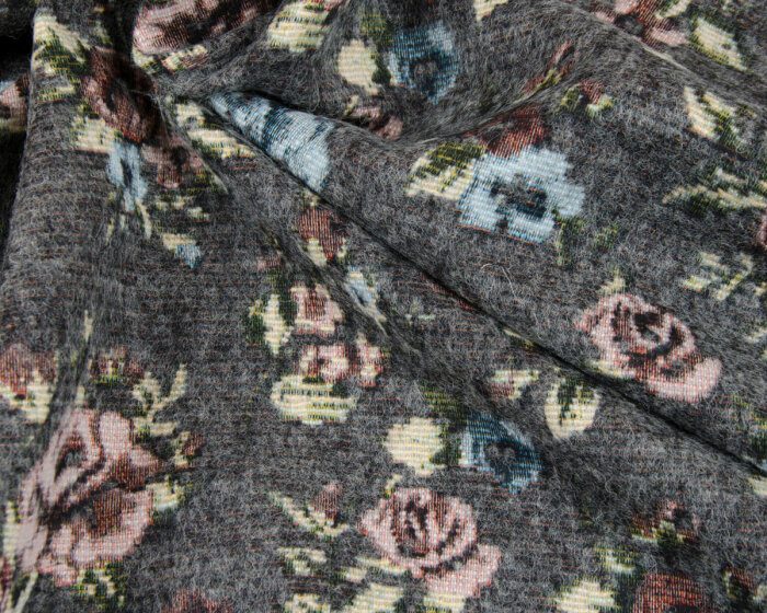 Jacquard-Webstoff SOFIA, Rosen, hellblau-grau
