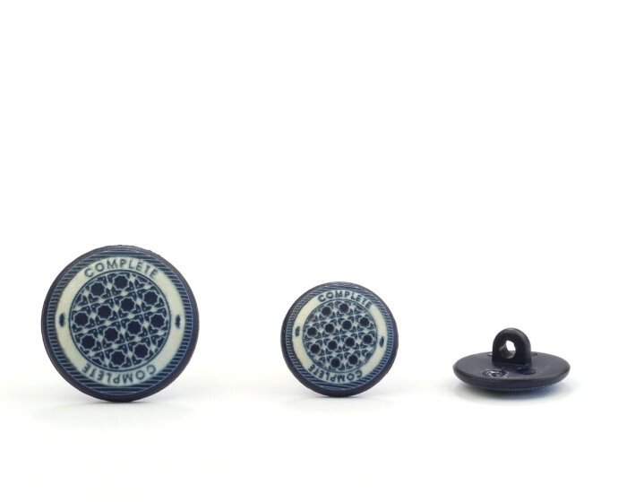 Runder Kunststoffknopf NAUTIK, kleine Kreisquadrate, blau, Union Knopf 15 mm