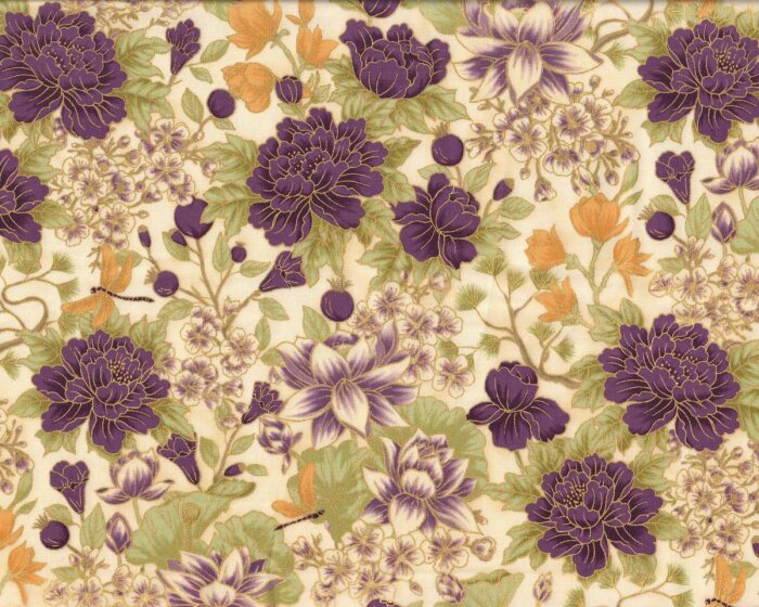 Metallic-Patchworkstoff SUMMER PALACE, Blumen, creme-lila, Leesa Chandler