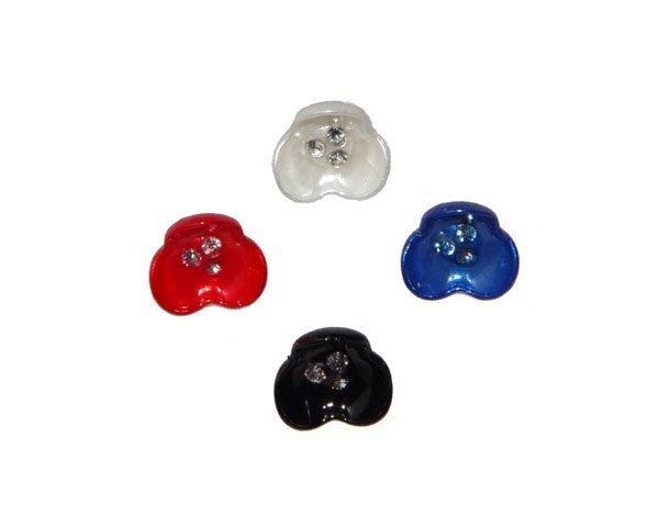 Zarter Kunststoffknopf BLÜTENKELCH mit Strassstein-Stempel, matt glänzend, Union Knopf blau