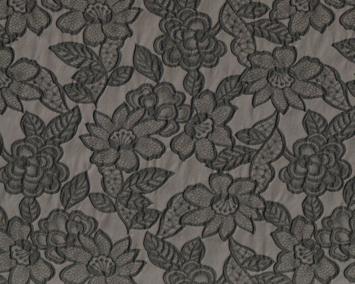 Jacquardstoff PARISO, Blüten, steingrau-anthrazit