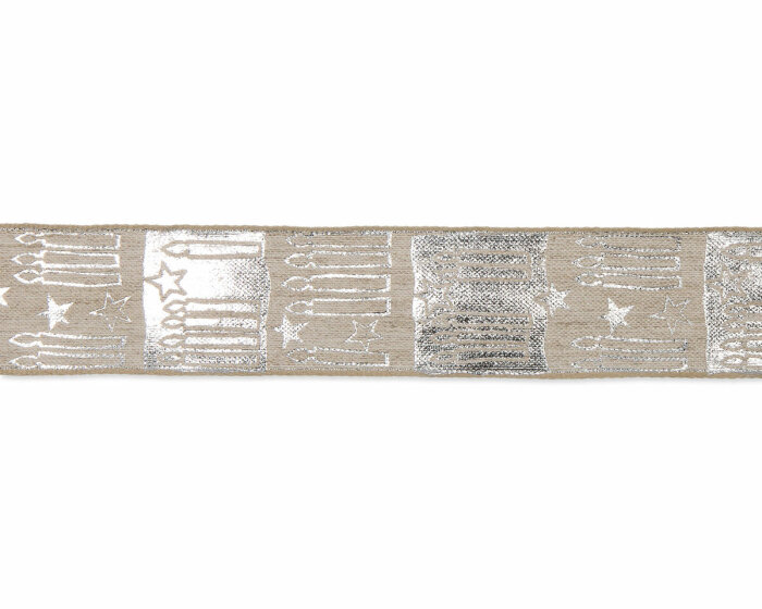 15 m Leinenband KERZEN, 40 mm, silber