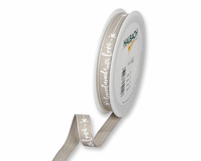 20 m Dekoband HANDMADE WITH LOVE, 15 mm, natur
