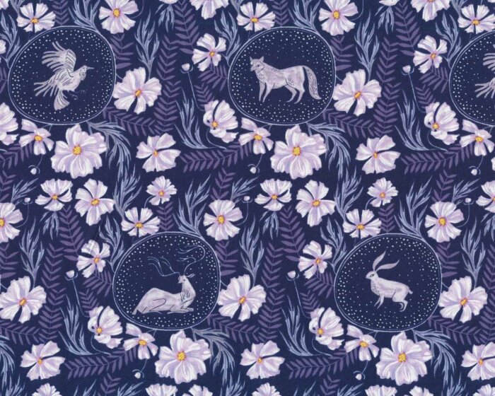 Patchworkstoff GHOSTWOOD, Blumen und Tiermedaillons, Dear Stella