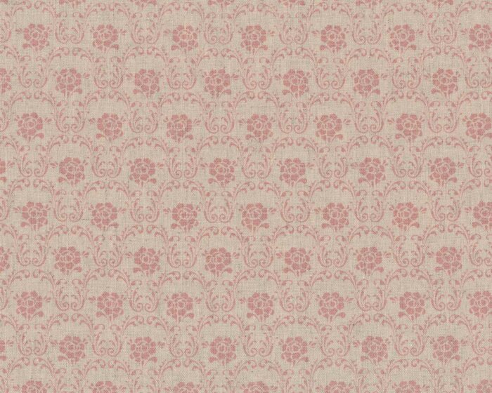 Halbleinen-Dekostoff SHABBY CHIC, Rosen-Ornament, natur-rosa