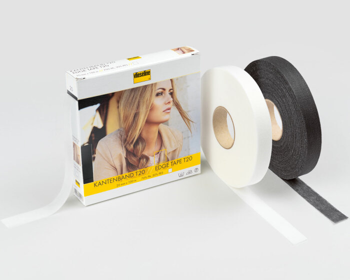 100 m KANTENBAND T20,  weiß und grafit, Vlieseline