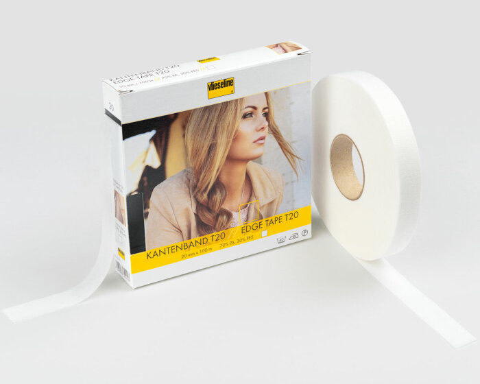 100 m KANTENBAND T20,  weiß und grafit, Vlieseline weiß