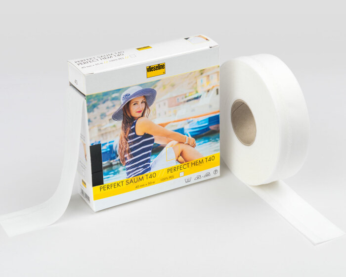 50 m PERFEKT SAUM T40, weiß und grafit, Vlieseline weiß