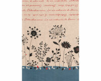 Patchworkstoff mit Leinen, Canvas LECRE, Blumenbordüre, blau