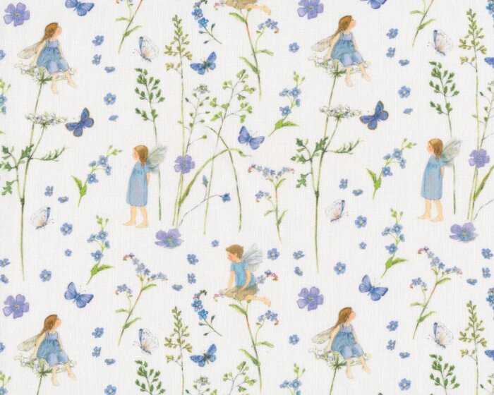 45 cm Reststück Baumwollstoff ELFENGARTEN, taubenblau, Acufactum