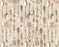 Patchworkstoff AFTERNOON TEA, Besteck, hellbeige