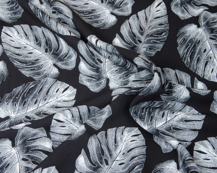 Viskosestoff VIKA, Monstera-Bltter, schwarz, Hilco, 34,99
