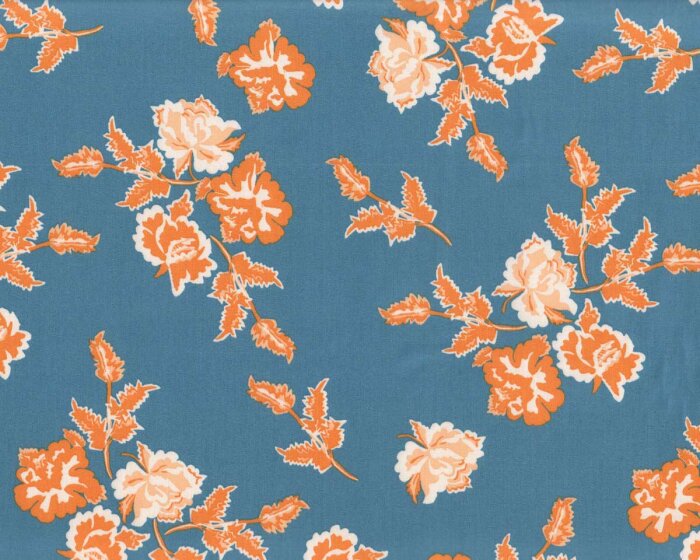 Baumwollstoff NORDIC GARDEN DREAM, Rosen, petrolblau, Arne & Carlos