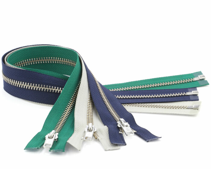 YKK Reißverschluss METALLZAHN, silber, teilbar 75 cm marineblau