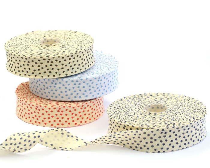 Schrägband ASTRO, kleine Sterne, 18 und 30 mm creme-rot 18 mm