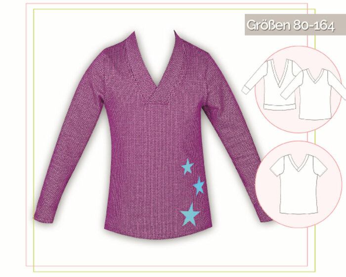 Kinder-Schnittmuster Shirt mit V-Ausschnitt, lillesol basics No.51