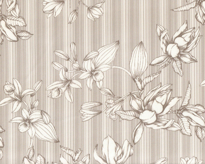 Baumwollstoff mit Stretch STRIPE, Blumen, schlammbraun, Toptex