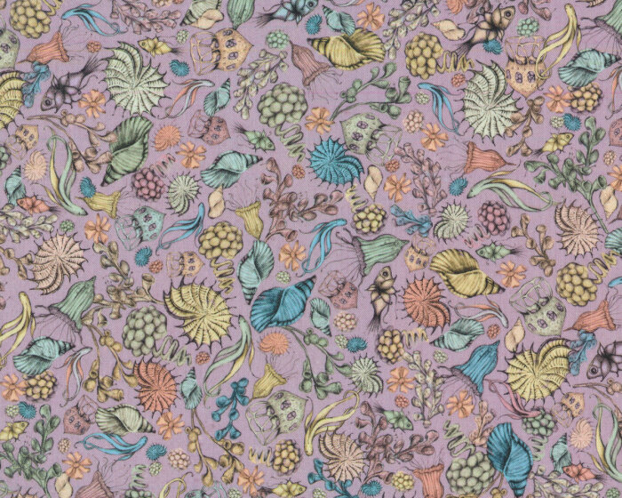 Patchworkstoff MIDNIGHT GARDEN, Muscheln, helllila, Santoro London
