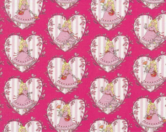 Baumwolljersey ANNELI, Prinzessin im Herzmedaillon, pink
