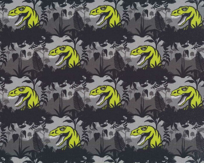 Baumwollstoff NEO REX, Dinosaurier im Dschungel