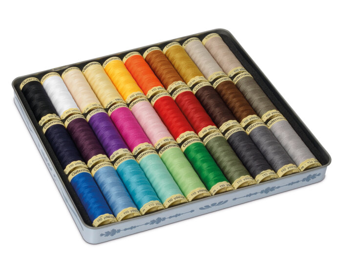 Nostalgie-Blechdose Nähfaden Allesnäher, 30 Farben, Gütermann