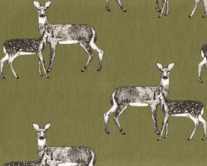 Dekostoff NATURE, Rehe, olivgrün, Clarke & Clarke