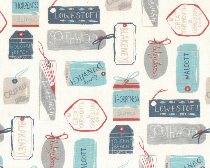 Dekostoff LAND & SEA, Etiketten, türkisblau, Clarke & Clarke