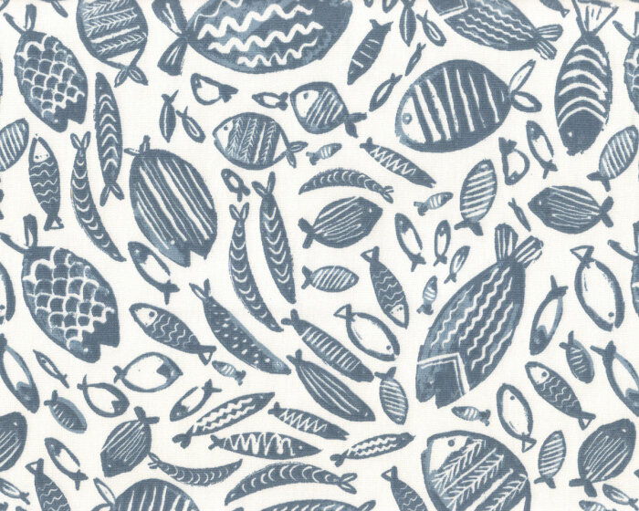 Dekostoff LAND & SEA, Fische, graublau, Clarke & Clarke