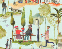 Dekostoff MY WORLD, In der Stadt, hellblau, Clarke & Clarke